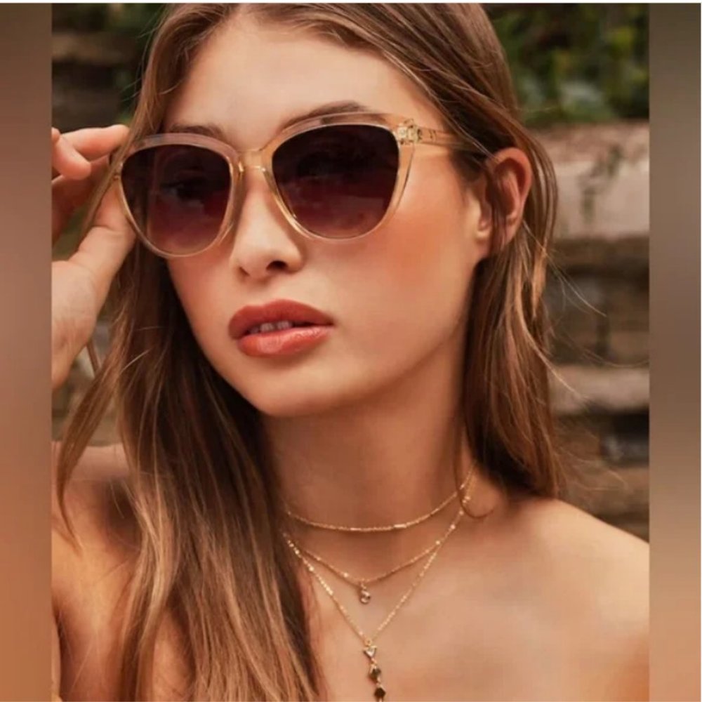 Rachel Zoe Nina Classic Cat Eye Sunnies/Sunglasses Nude Crystal/Brn w/Croc Case